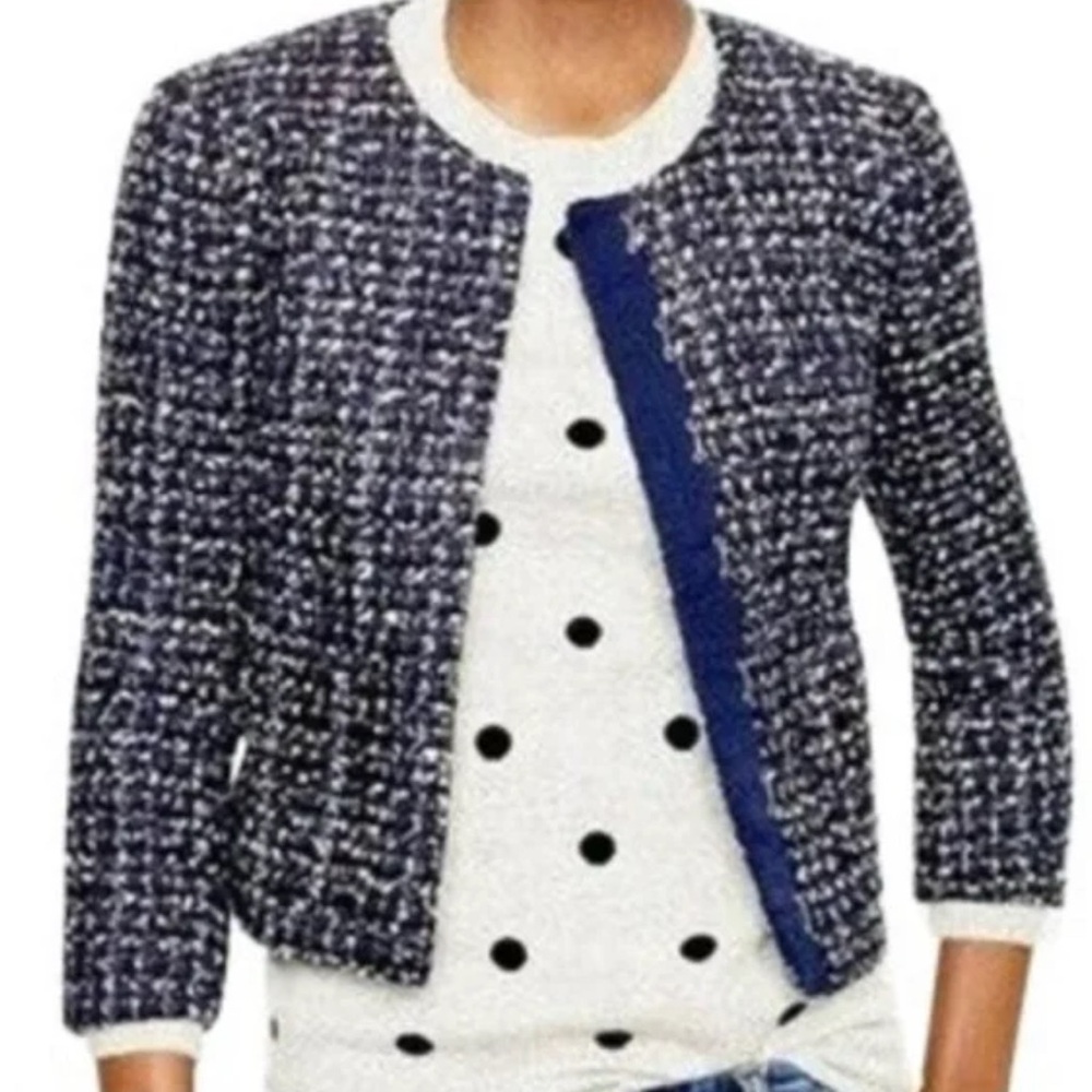 NWOT J. Crew Midnight Boucle - Navy and Silver Tweed Cropped Blazer - Size 4 - Picture 2 of 10